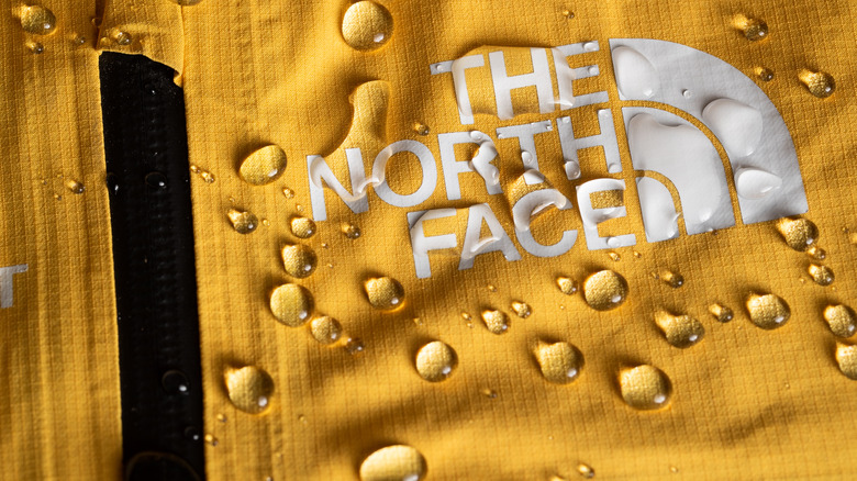 Water droplets on The North Face apparel