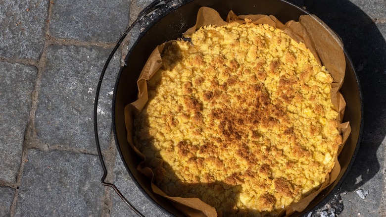 Apple crisp in Dutch oven