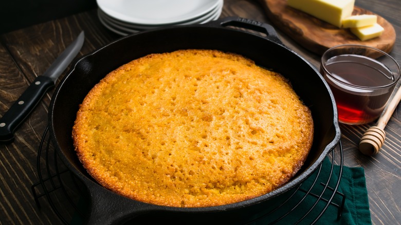 Cornbread cake in skillet