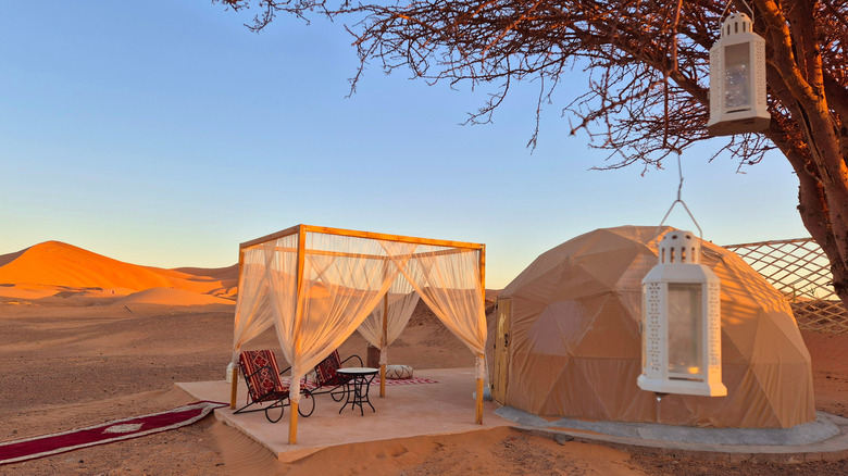 Aesthetic tent setup in desert