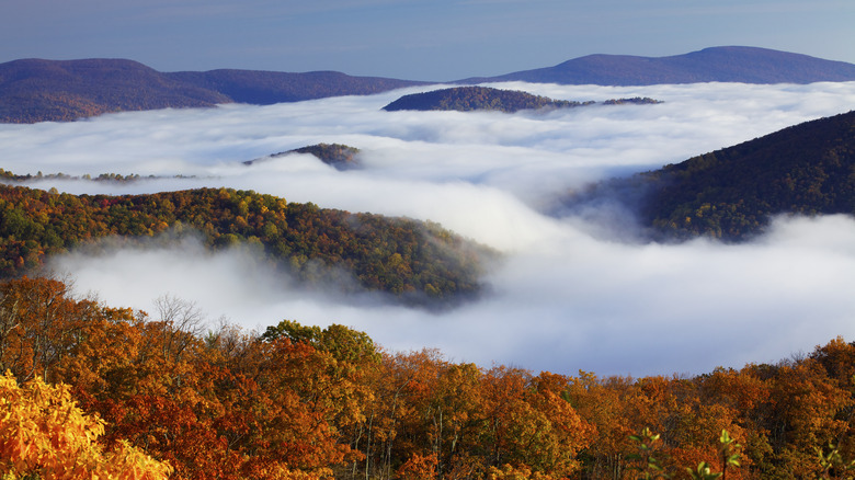 Shenandoah National Park with clouded hills