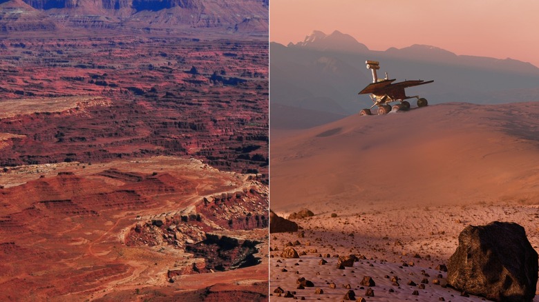 Terrain of Canyonlands National Park vs rover on Mars 