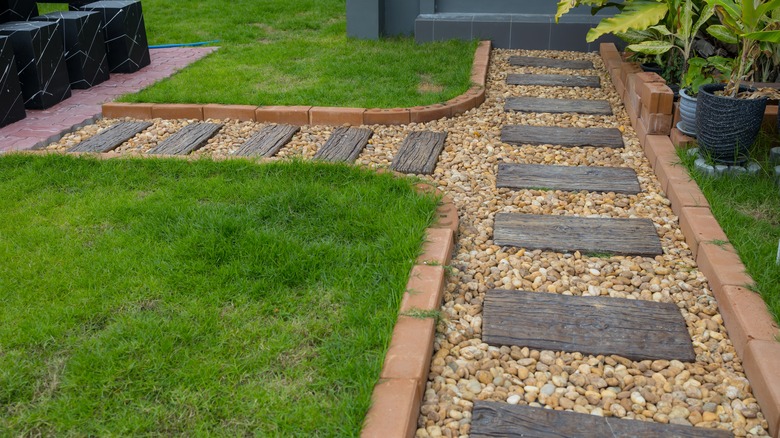 brick border between pathway and grass