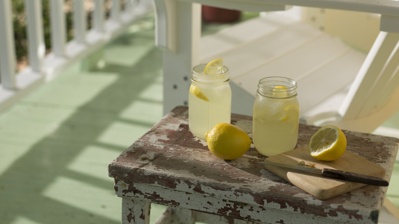 Lemons and lemon juice out on porch