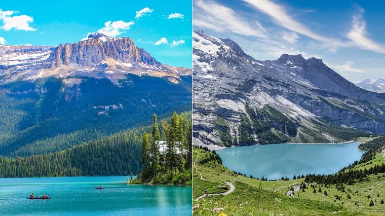 Side-by-side of Emerald Lake at Yoho National park vs. Lake Oeschinensee in Switzerland