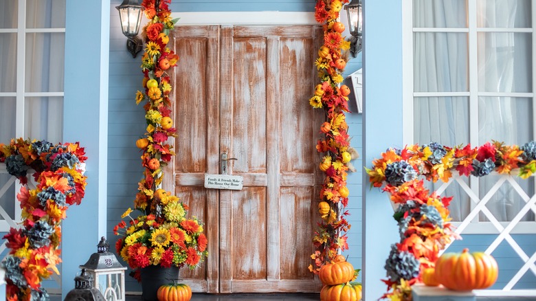 DIY fall-themed pool noodle garland