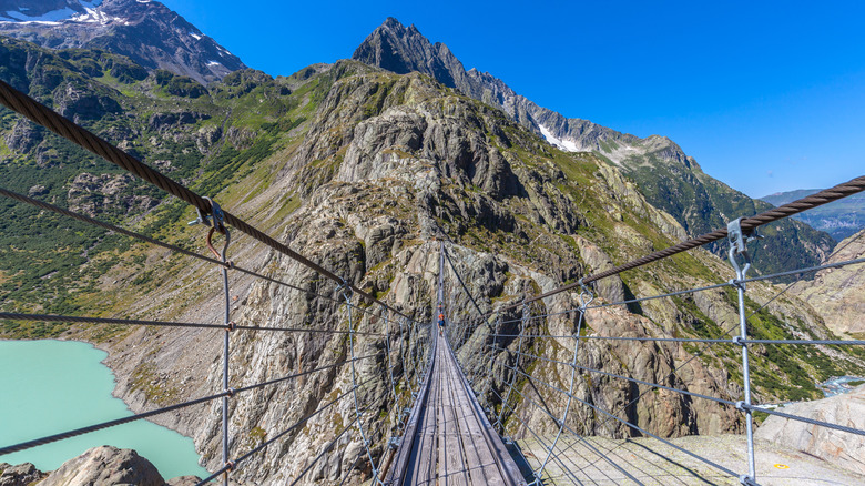 Trift bridge over a gorge in Switzerland 