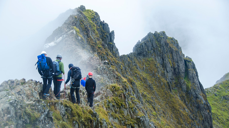 Mountaineers on Crib Goch in Wales 
