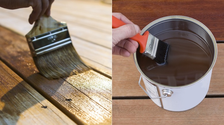 Side-by-side of deck sealant and deck stain