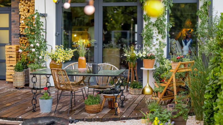 Cozy terrace with a lot of plants decorating it