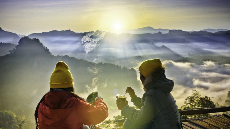 Friends enjoying a winter camping trip