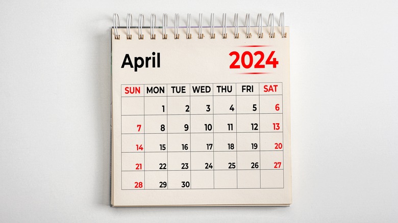 Calendar open to April 2024