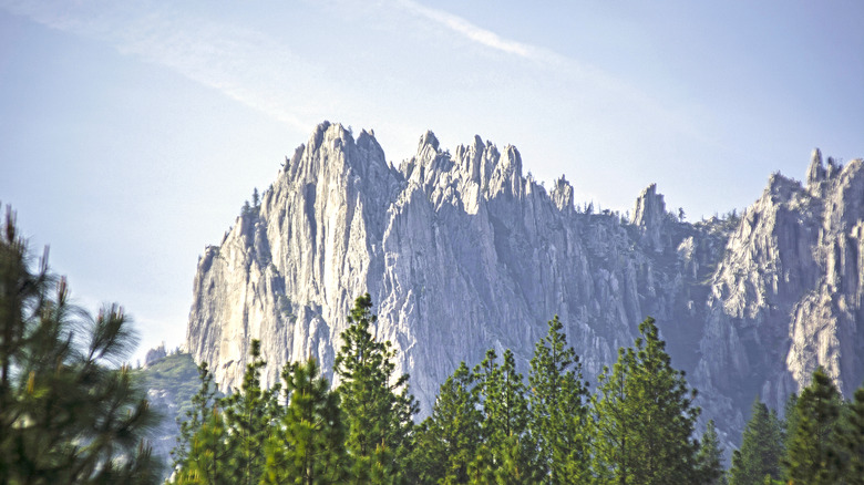 A dramatic granite formation at California's Castle Crags State Park