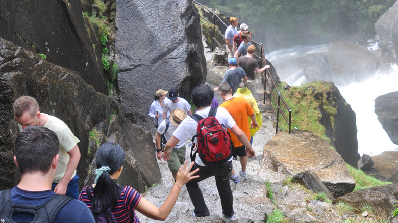 Hikers on The Mist Trail leading to Vernal Falls