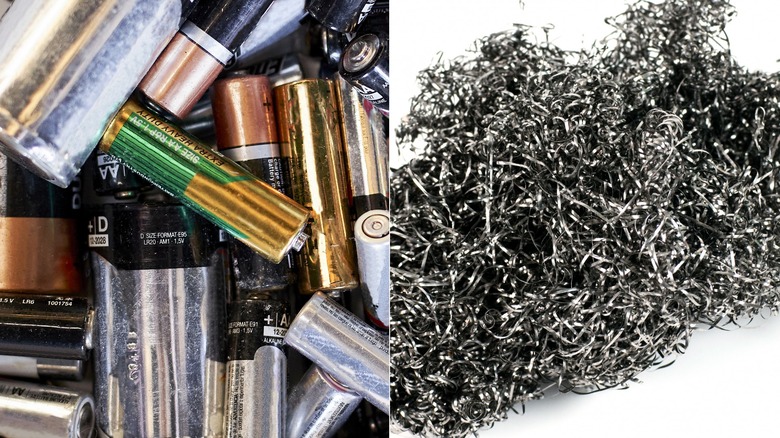 Side-by-side of batteries and steel wool