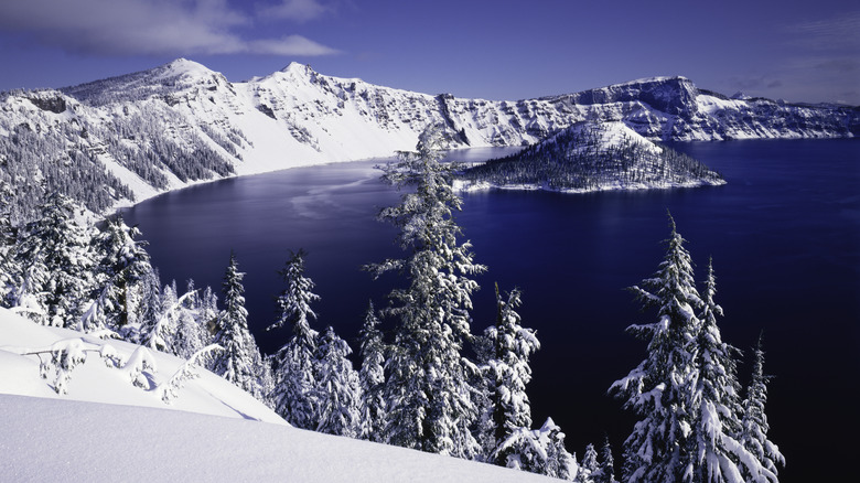 Crater Lake National Park covered in snow