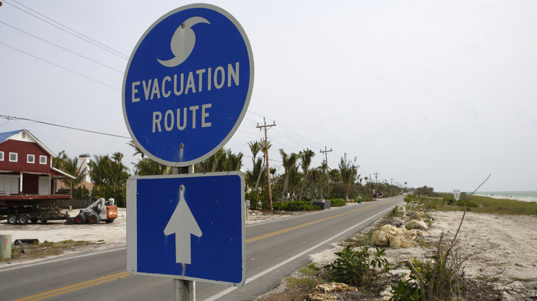 Hurricane evacuation route sign