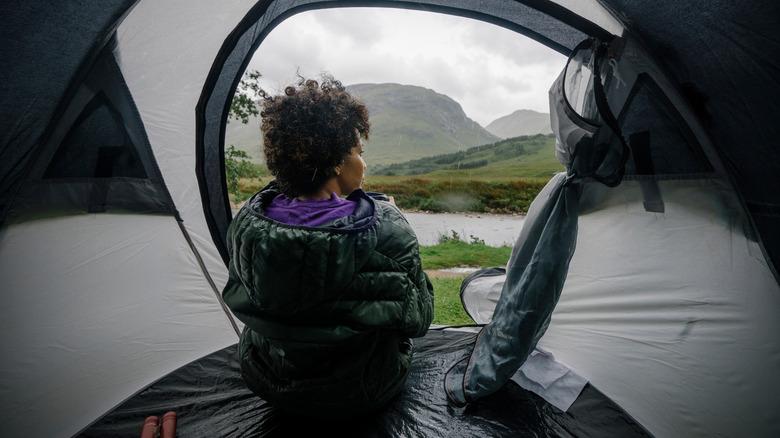 Camper warm inside tent