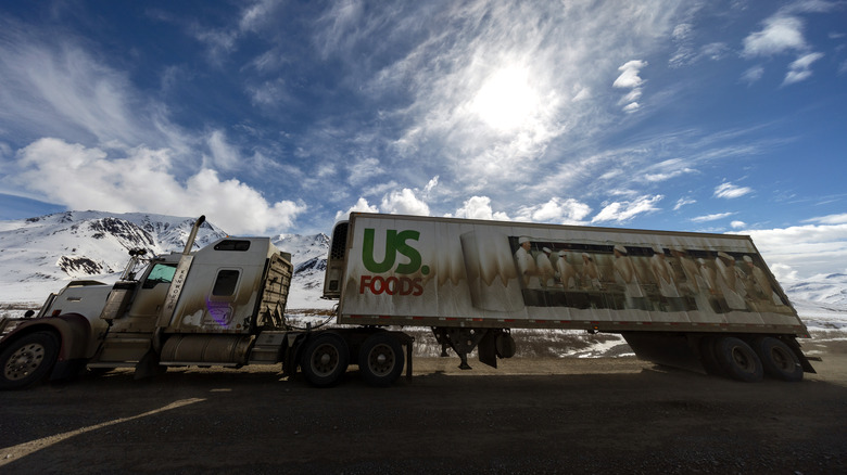 Semi driving through cold weather