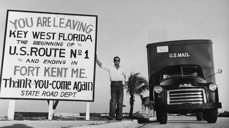 Vintage picture of Route 1 road sign