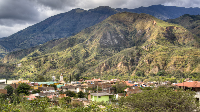 Vilcabamba town surrounded by Andes mountains