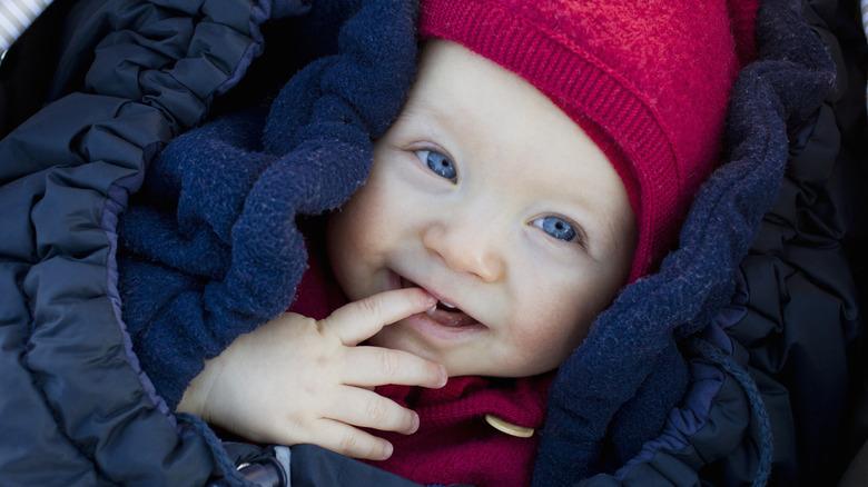 Baby bundled up in sleeping sack