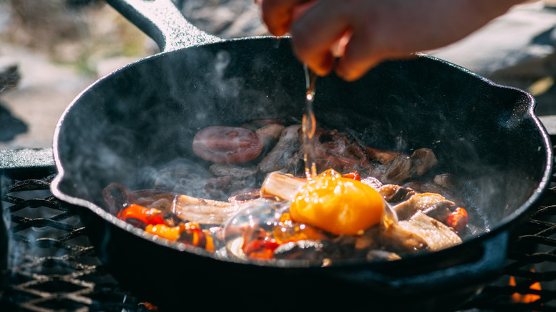 Cast iron campfire breakfast