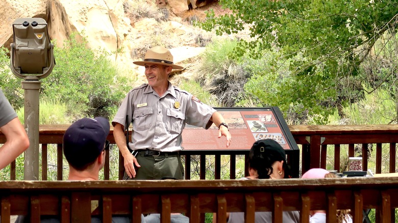 Park ranger smiling during a talk 
