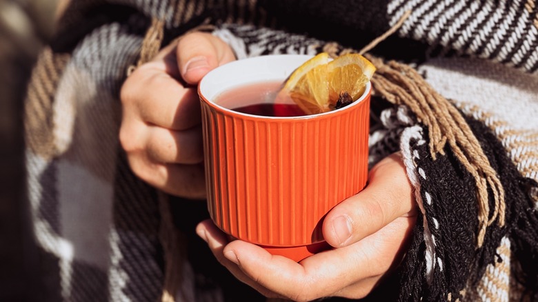 Mulled wine during fall, camping mug