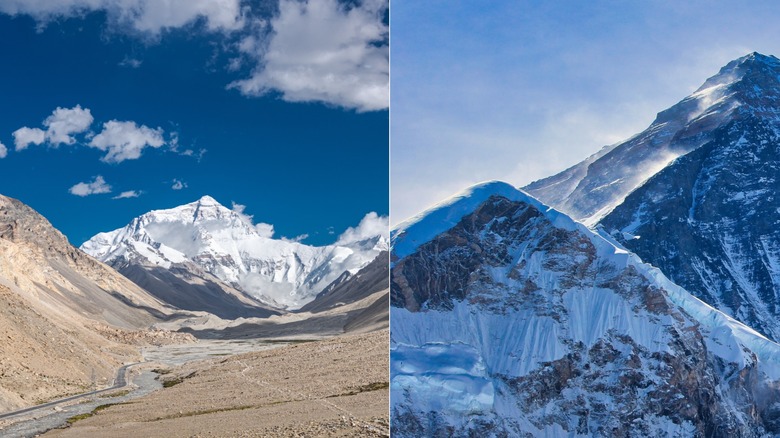 Side-by-side of North and West faces of Mount Everest