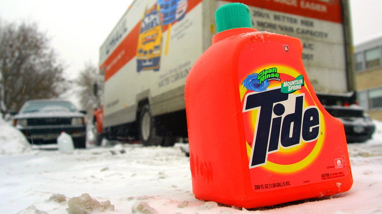 Tide bottle on snow outside