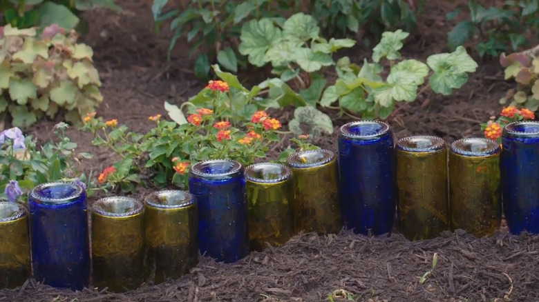 Wine bottle edging around garden