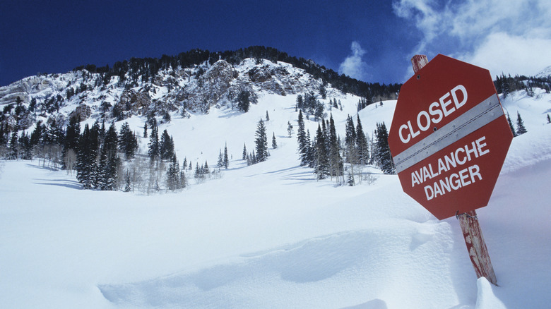 Avalanche danger sign on mountain