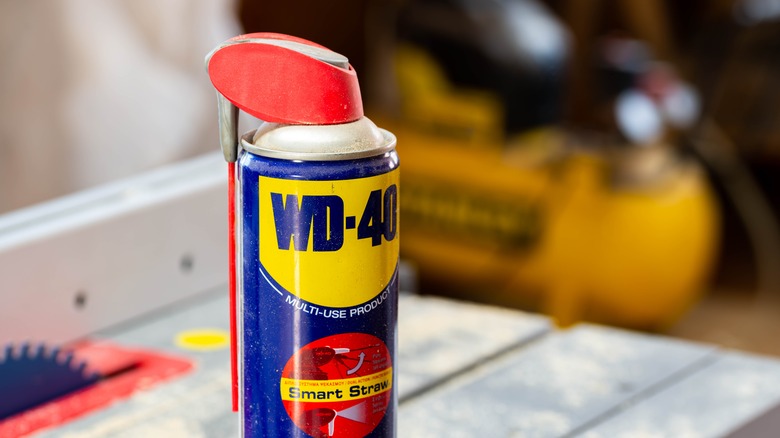 Can of WD-40 on a work table