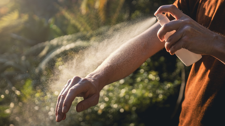 applying mosquito spray