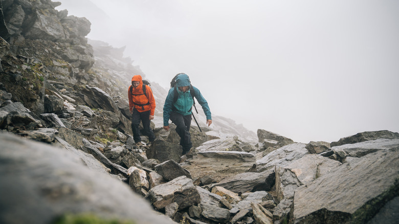 Hikers walking downhill