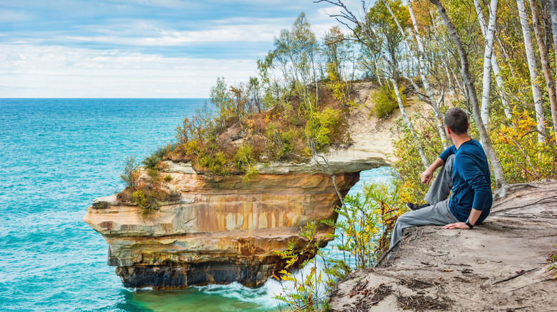 Hiker enjoying the view of Lake Superior