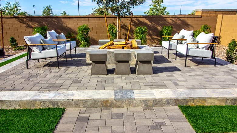 Paver firepit in backyard