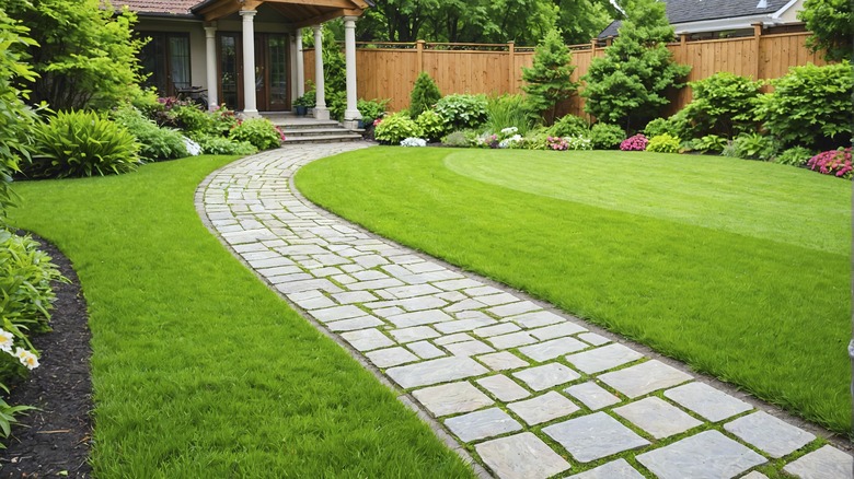 Paver walkway in garden