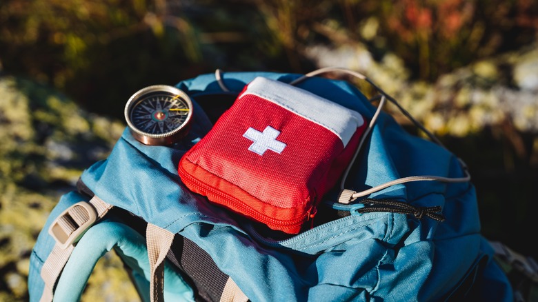 First-aid kit on a backpack