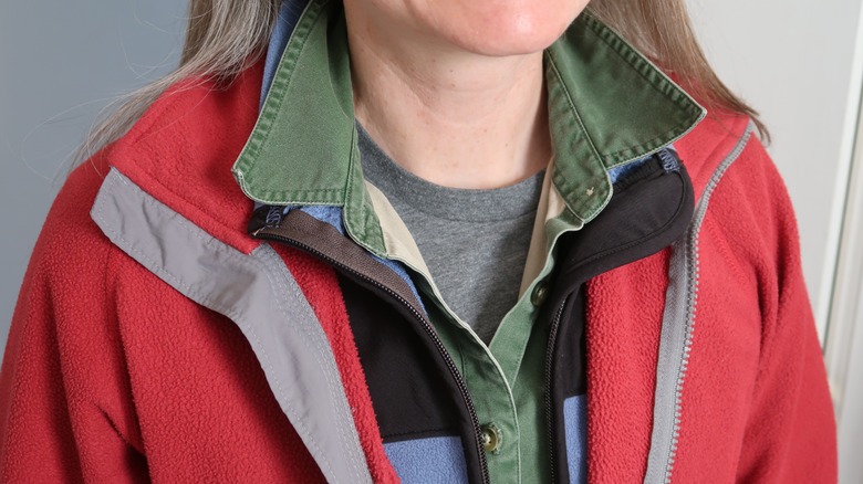 Woman wearing multiple layers of clothing 