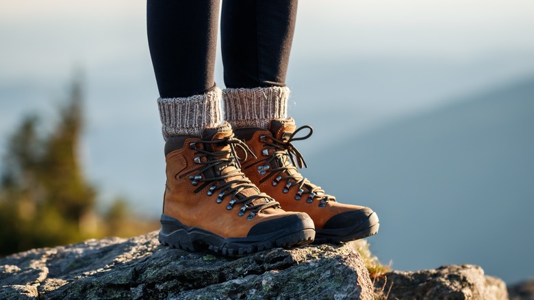 Female hiker wearing hiking boots 