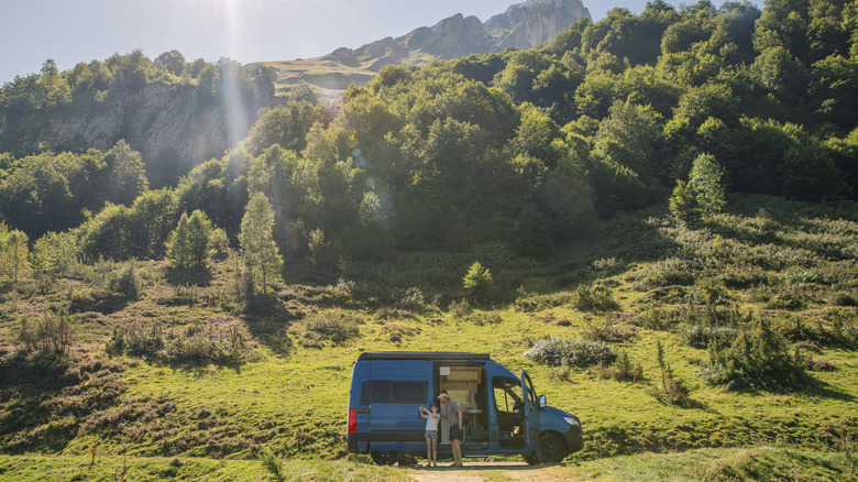 Camper van out in wilderness