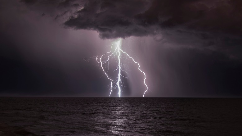 Lightning strike over water