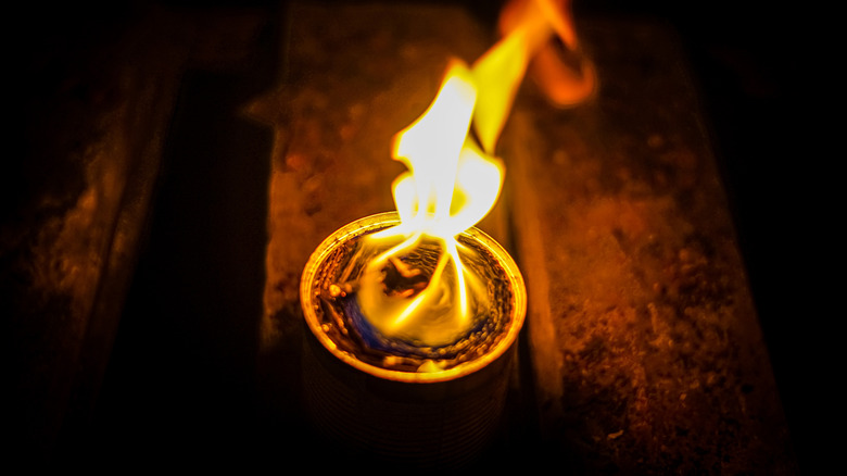 Trench candle burning at night