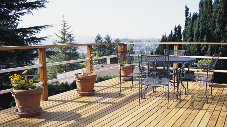 Garden deck with flower pots on it