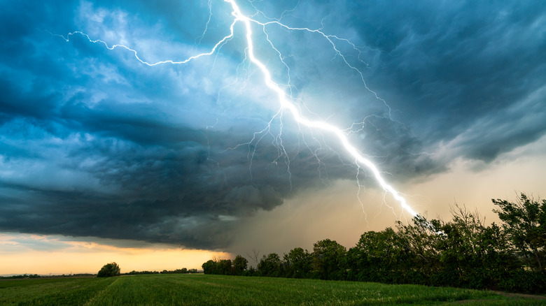 Lightning strike in a field