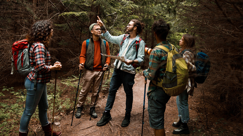 Lost hikers in woods