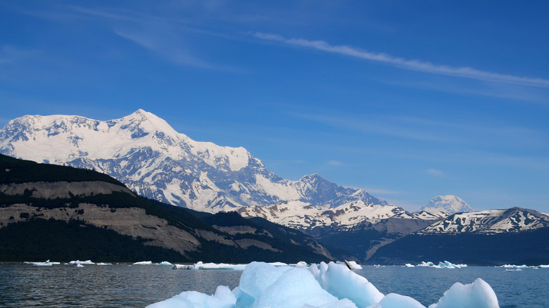 Mount Saint Elias on an icy bay