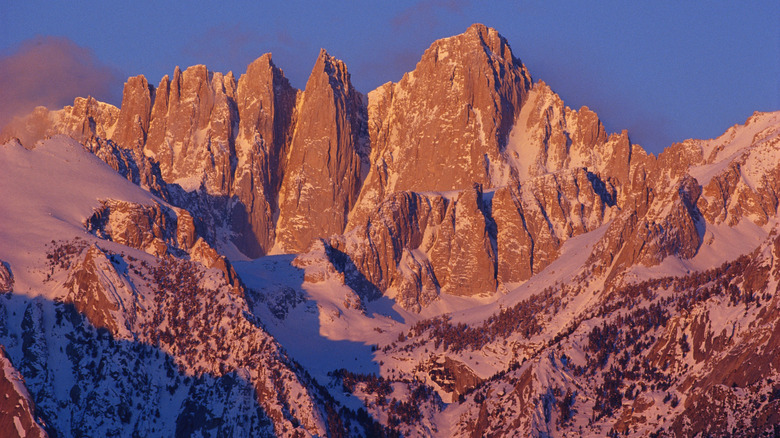 Closeup of Mount Whitney with sun shining on it